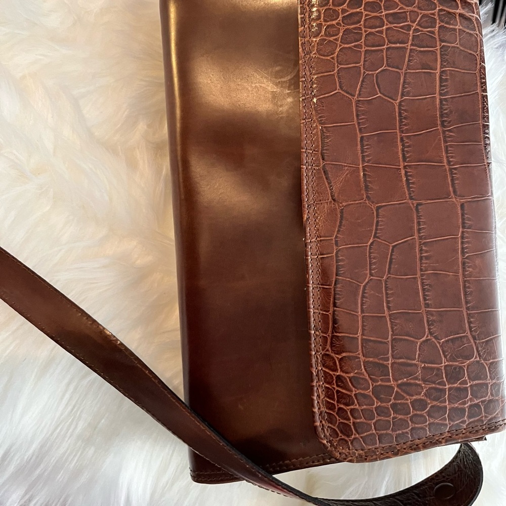 Chocolate leather part calf  skin bag